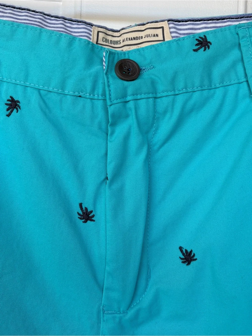 •Colours Alexander Julian• Men’s Turquoise Palm Tree Chino Shorts - Size 36 - Picture 4 of 7